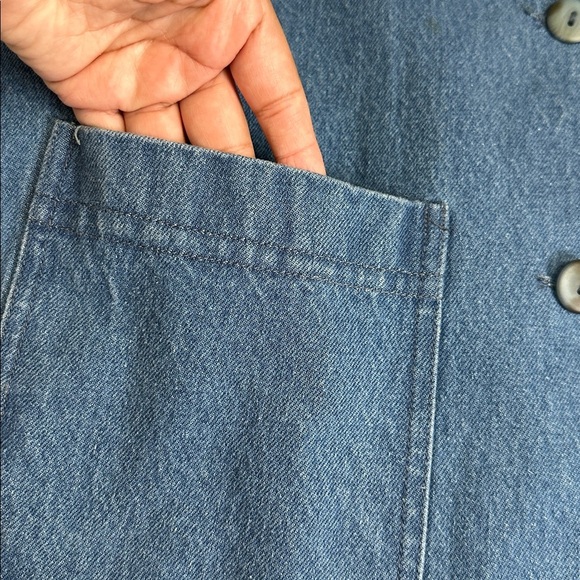 Oversized Blue Denim Blazer Jacket Women’s Small Padded Shoulders Vintage 90s - Picture 7 of 11